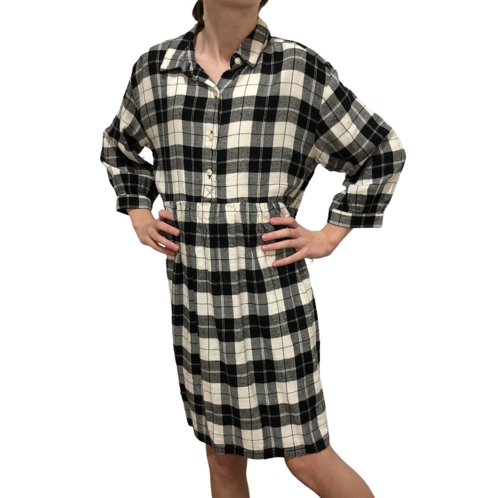OLD NAVY Dress Size 10 Black White Plaid Flannel Prairie Style Casual Soft